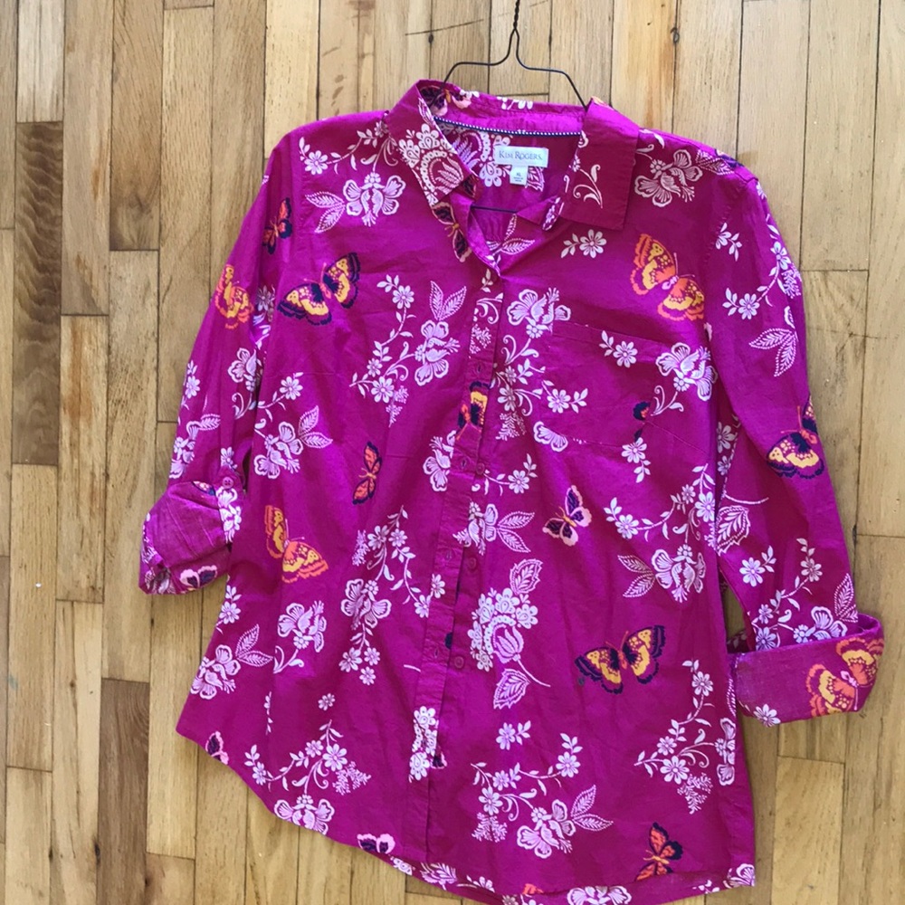 Kim Rogers size XL button up butterfly blouse